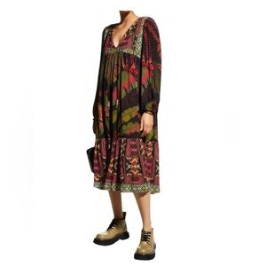 Farm Rio Tropical Forest V-Neck Midi Dress - Multi color size XS.